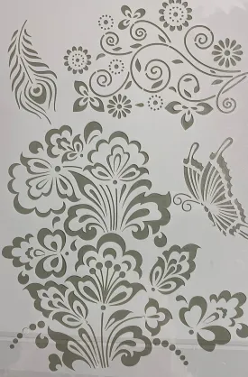 STENCIL BOHO FLOWER BUTTERFLY   8x11